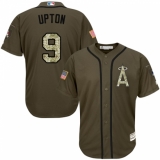 Men's Majestic Los Angeles Angels of Anaheim #9 Justin Upton Authentic Green Salute to Service MLB Jersey