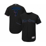 Men's Miami Marlins #7 Deven Marrero Black Alternate Flex Base Authentic Collection Baseball Jersey