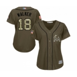 Women's Miami Marlins #18 Neil Walker Authentic Green Salute to Service Baseball Jersey
