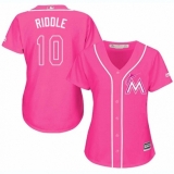 Women's Majestic Miami Marlins #10 JT Riddle Replica Pink Fashion Cool Base MLB Jersey