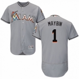 Men's Majestic Miami Marlins #1 Cameron Maybin Grey Road Flex Base Authentic Collection MLB Jersey