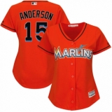 Women's Majestic Miami Marlins #15 Brian Anderson Replica Orange Alternate 1 Cool Base MLB Jersey