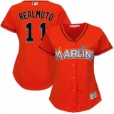 Women's Majestic Miami Marlins #11 J. T. Realmuto Replica Orange Alternate 1 Cool Base MLB Jersey