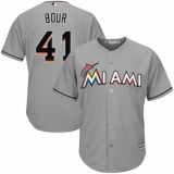 Youth Majestic Miami Marlins #41 Justin Bour Authentic Grey Road Cool Base MLB Jersey