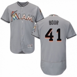 Men's Majestic Miami Marlins #41 Justin Bour Grey Road Flex Base Authentic Collection MLB Jersey