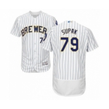 Men's Milwaukee Brewers #79 Trey Supak White Home Flex Base Authentic Collection Baseball Player Jersey