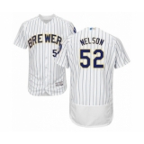 Men's Milwaukee Brewers #52 Jimmy Nelson White Home Flex Base Authentic Collection Baseball Player Jersey