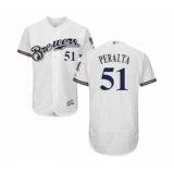 Men's Milwaukee Brewers #51 Freddy Peralta White Alternate Flex Base Authentic Collection Baseball Player Jersey