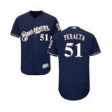 Men's Milwaukee Brewers #51 Freddy Peralta Navy Blue Alternate Flex Base Authentic Collection Baseball Player Jersey
