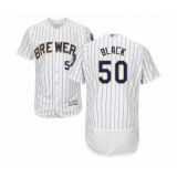 Men's Milwaukee Brewers #50 Ray Black White Home Flex Base Authentic Collection Baseball Player Jersey