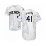 Men's Milwaukee Brewers #41 Junior Guerra White Home Flex Base Authentic Collection Baseball Player Jersey