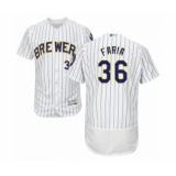 Men's Milwaukee Brewers #36 Jake Faria White Home Flex Base Authentic Collection Baseball Player Jersey