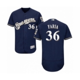 Men's Milwaukee Brewers #36 Jake Faria Navy Blue Alternate Flex Base Authentic Collection Baseball Player Jersey