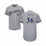 Men's Milwaukee Brewers #36 Jake Faria Grey Road Flex Base Authentic Collection Baseball Player Jersey