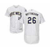 Men's Milwaukee Brewers #26 Jacob Nottingham White Home Flex Base Authentic Collection Baseball Player Jersey