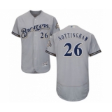 Men's Milwaukee Brewers #26 Jacob Nottingham Grey Road Flex Base Authentic Collection Baseball Player Jersey