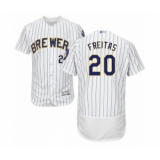 Men's Milwaukee Brewers #20 David Freitas White Home Flex Base Authentic Collection Baseball Player Jersey