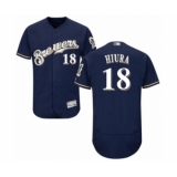 Men's Milwaukee Brewers #18 Keston Hiura Navy Blue Alternate Flex Base Authentic Collection Baseball Player Jersey