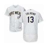 Men's Milwaukee Brewers #13 Tyler Saladino White Home Flex Base Authentic Collection Baseball Player Jersey