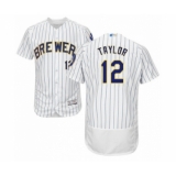 Men's Milwaukee Brewers #12 Tyrone Taylor White Home Flex Base Authentic Collection Baseball Player Jersey