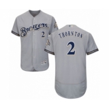Men's Milwaukee Brewers #2 Trent Grisham Grey Road Flex Base Authentic Collection Baseball Player Jersey