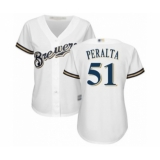 Women's Milwaukee Brewers #51 Freddy Peralta Authentic White Home Cool Base Baseball Player Jersey