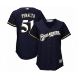 Women's Milwaukee Brewers #51 Freddy Peralta Authentic Navy Blue Alternate Cool Base Baseball Player Jersey