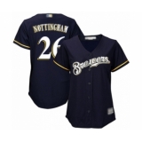 Women's Milwaukee Brewers #26 Jacob Nottingham Authentic Navy Blue Alternate Cool Base Baseball Player Jersey