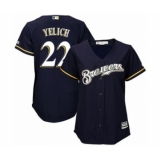 Women's Milwaukee Brewers #22 Christian Yelich Authentic Navy Blue Alternate Cool Base Baseball Player Jersey