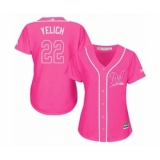 Women's Milwaukee Brewers #22 Christian Yelich Authentic Pink Fashion Cool Base Baseball Player Jersey