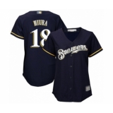 Women's Milwaukee Brewers #18 Keston Hiura Authentic Navy Blue Alternate Cool Base Baseball Player Jersey