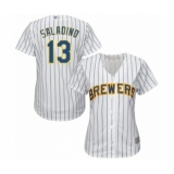 Women's Milwaukee Brewers #13 Tyler Saladino Authentic White Alternate Cool Base Baseball Player Jersey