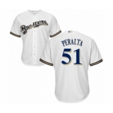 Youth Milwaukee Brewers #51 Freddy Peralta Authentic White Home Cool Base Baseball Player Jersey
