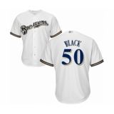 Youth Milwaukee Brewers #50 Ray Black Authentic White Home Cool Base Baseball Player Jersey
