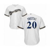 Youth Milwaukee Brewers #20 David Freitas Authentic White Home Cool Base Baseball Player Jersey