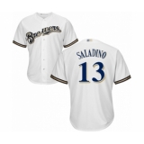 Youth Milwaukee Brewers #13 Tyler Saladino Authentic White Home Cool Base Baseball Player Jersey