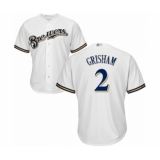 Youth Milwaukee Brewers #2 Trent Grisham Authentic White Home Cool Base Baseball Player Jersey