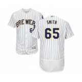 Men's Milwaukee Brewers #65 Burch Smith White Home Flex Base Authentic Collection Baseball Jersey