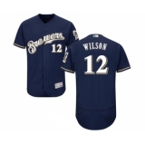 Men's Milwaukee Brewers #12 Alex Wilson Navy Blue Alternate Flex Base Authentic Collection Baseball Jersey