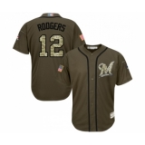 Men's Milwaukee Brewers #12 Aaron Rodgers Authentic Green Salute to Service Baseball Jersey