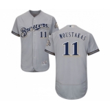 Men's Milwaukee Brewers #11 Mike Moustakas Grey Road Flex Base Authentic Collection Baseball Jersey