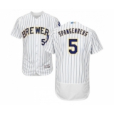 Men's Milwaukee Brewers #5 Cory Spangenberg White Home Flex Base Authentic Collection Baseball Jersey
