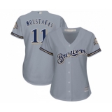 Women's Milwaukee Brewers #11 Mike Moustakas Replica Grey Road Cool Base Baseball Jersey