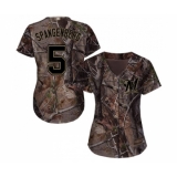 Women's Milwaukee Brewers #5 Cory Spangenberg Authentic Camo Realtree Collection Flex Base Baseball Jersey