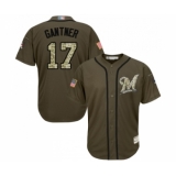 Youth Milwaukee Brewers #17 Jim Gantner Authentic Green Salute to Service Baseball Jersey