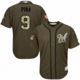 Youth Majestic Milwaukee Brewers #9 Manny Pina Authentic Green Salute to Service MLB Jersey