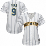 Women's Majestic Milwaukee Brewers #9 Manny Pina Authentic White Home Cool Base MLB Jersey