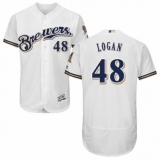 Men's Majestic Milwaukee Brewers #48 Boone Logan Navy Blue Alternate Flex Base Authentic Collection MLB Jersey