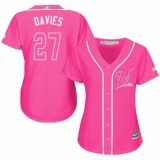 Women's Majestic Milwaukee Brewers #27 Zach Davies Authentic Pink Fashion Cool Base MLB Jersey