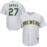 Youth Majestic Milwaukee Brewers #27 Zach Davies Authentic White Home Cool Base MLB Jersey